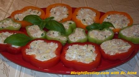 Low GI recipes.Stuffed Peppers with tuna salad, healthy easy to make appetiser