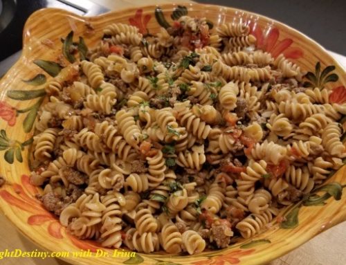 WHOLE GRAIN ROUTINE PASTA with GROUND BEEF and TOMATO SAUCE