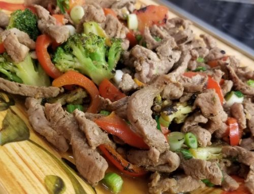 PORK STIR FRY with RED PEPPERS and BROCCOLI