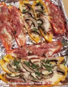 PIMENTOS PEPPERS ROASTED WITH TOMATOES, PROSCIUTTO, AND MUSHROOMS